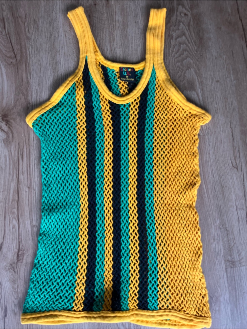 Vintage Sportex U.S. Men’s/Unisex Medium Cotton Mesh Tank – Green Black Yellow